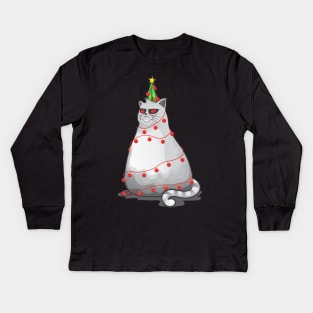 Meowy Christmas Tree Kids Long Sleeve T-Shirt